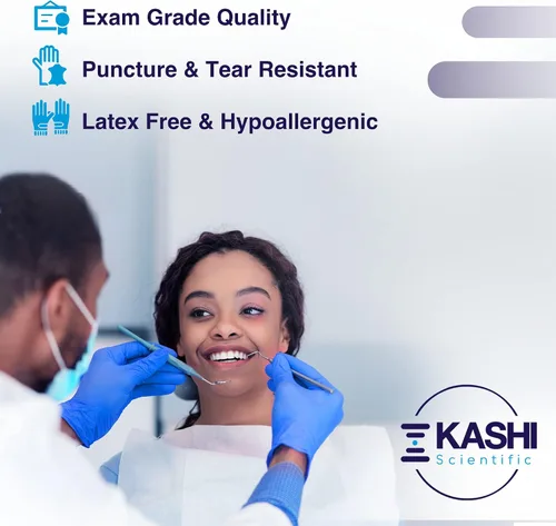 Vista 2 de Kashi Scientific Guantes desechables de nitrilo para examen médico, sin polvo ni látex, guante azul de 4 mil sin látex, guantes aptos