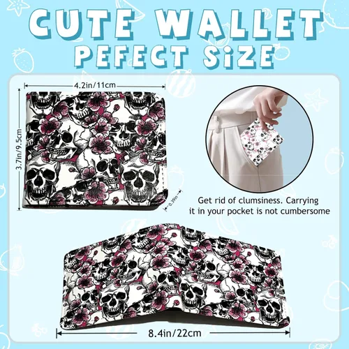 Vista 2 de Bonita cartera de cuero para mujer y niña, doble pliegue, tarjeta de crédito, billetera cero, adecuada para carteras de hombres y mujeres, Cartera