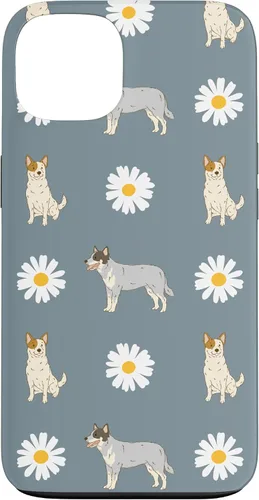 Vista 7 de Funda azul para iPhone 16 con diseño de perro Heeler y margarita azul polvoriento