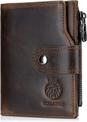 Vista 23 de LUKZIJAES Billetera de cuero genuino para hombre, con bloqueo RFID, delgada, plegable, bolsillo frontal, #3-Café, Vintage