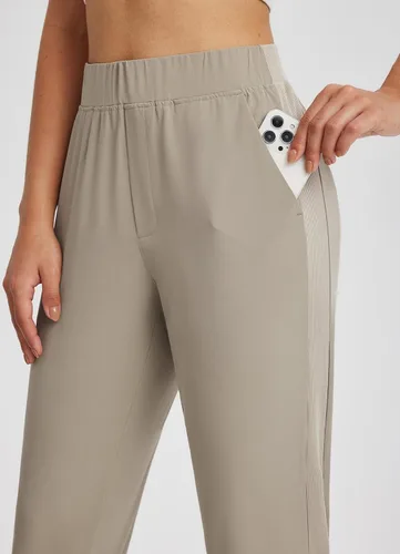 Vista 4 de BALEAF - Pantalones elásticos de viaje con bolsillos con cremallera, pantalones de golf y atléticos de cintura alta con FPU50+ para trabajo y uso