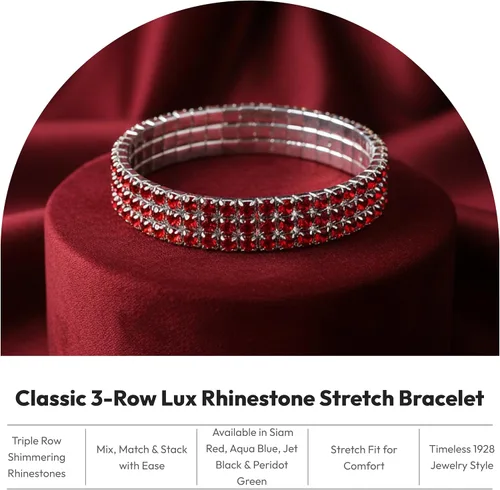 Vista 2 de 1928 Jewelry - Pulsera elástica clásica de 3 filas Lux Rhinestone