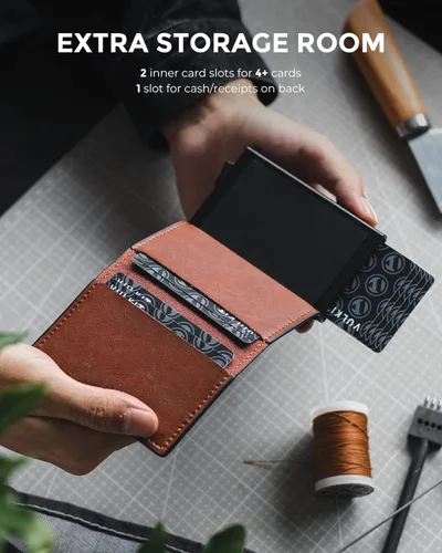 Vista 10 de VULKIT Tarjetero RFID Bloqueo de Cuero Automático Pop Up Cartera Aluminio Slim Pocket Tarjeta de Visita