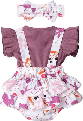 Vista 2 de SAPGEJJDJFGE Newborn Baby Girl Clothes Infant Long Sleeve Ruffle Romper Baby Fall Winter Outfits for Girls with Headband