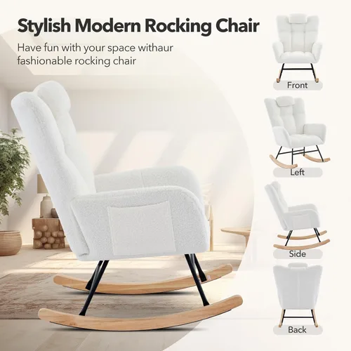 Vista 7 de Silla mecedora tapizada para guardería, mecedora tapizada con asiento acolchado con respaldo alto, silla auxiliar cómoda