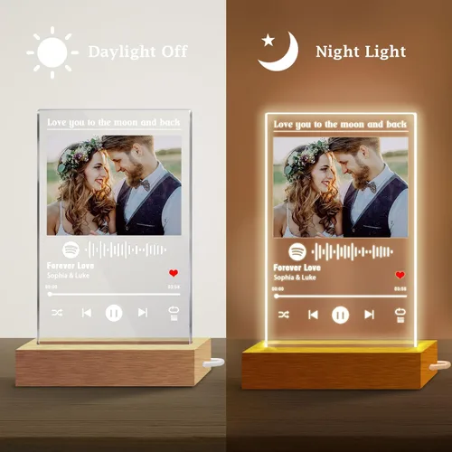 Vista 2 de Regalos fotográficos personalizados para novio novia, placa de luz nocturna personalizada de Spotify, bonitas decoraciones de habitación, regalos