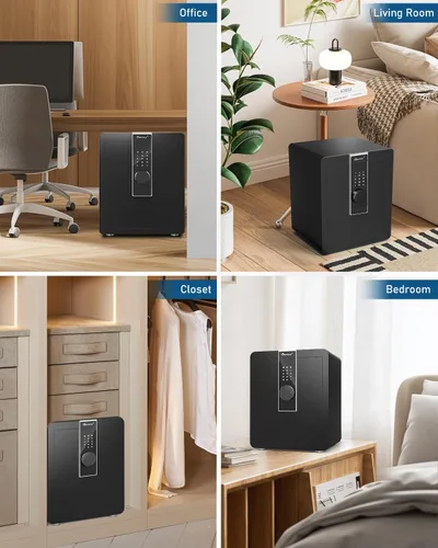 Vista 9 de Kavey Caja de seguridad ignífuga de 1.8 pies cúbicos, pantalla táctil LCD, caja fuerte para el hogar con sistema de alarma dual y modo de silencio