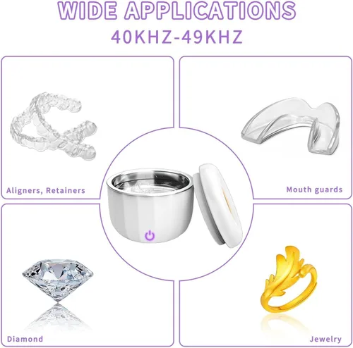 Vista 2 de Limpiador ultrasónico portátil de retenedor, limpia con solo agua, mini máquina de limpieza de 42 kHz para todos los aparatos dentales, joyas