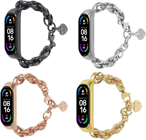 Vista 4 de Compatible con Mi Band 7, correa ajustable de 5.5 a 8.0 pulgadas, correa de acero inoxidable de repuesto para mujeres y hombres, correa de Barcelet
