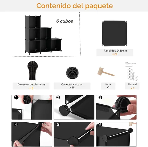 Vista 9 de AWTATOS Organizador de Almacenamiento en Cubos, Estantes de Cubos de Almacenamiento Estantería, 6 Cubos Organizadores de Closet y Almacenamiento