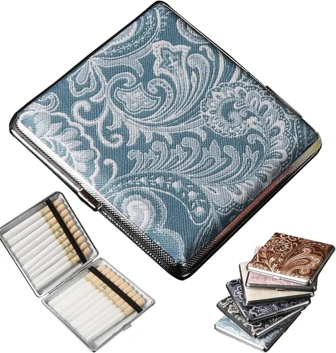 Vista 7 de Cigarette Case Leather Surface Metal Box for 20 Cigarettes Portable Pocket for Card & ID Cases(A)