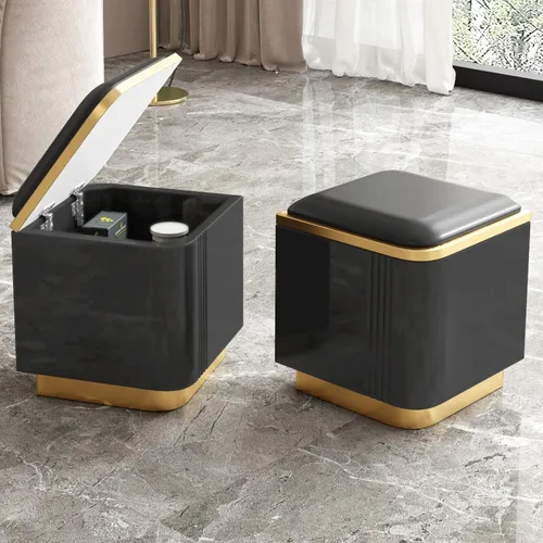 Vista 5 de Guyii Mesa de centro elevable con 4 taburetes, mesa central 3 en 1 negra con cajones, mesas de centro plegables modernas para sala de estar