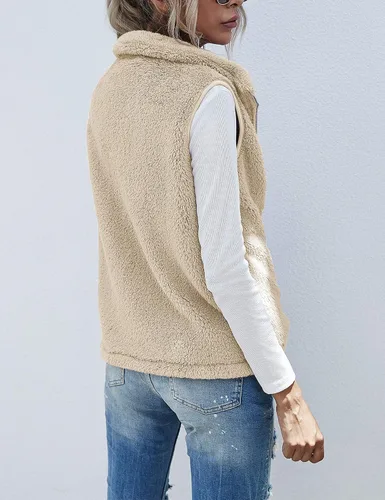 Vista 5 de LOMON Womens Fuzzy Sherpa Fleece Jacket Lightweight Vest Cozy Sleeveless Cardigan Zipper Waistcoat Outerwear with Pocket
