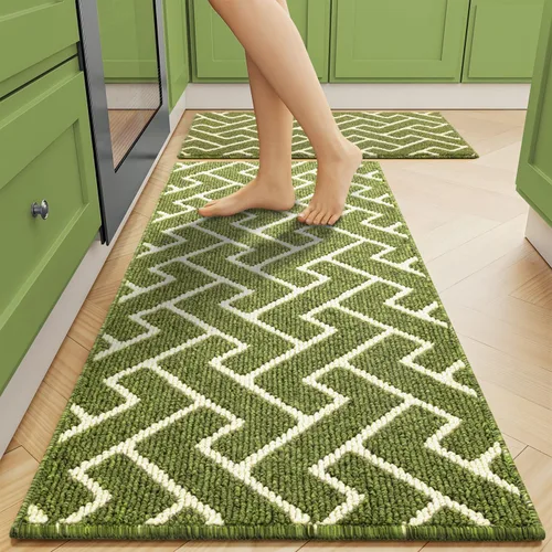 Vista 17 de Juegos de alfombras de cocina de 2 piezas - Alfombras de cocina antideslizantes coloridas para piso - Gruesas, alfombra decorativa de piso de cocina