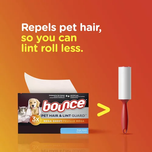 Vista 3 de Bounce Hojas para secadora Mega Secadora de Pelo y Pelusas para Mascotas, Aroma Fresco, 80