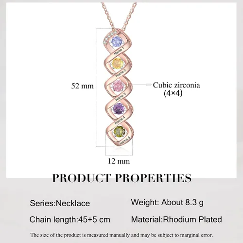 Vista 3 de Wendy Made Collar personalizado con nombre para la familia con 1-6 piedras natales, collar de piedra natal de la madre personalizado para mamá