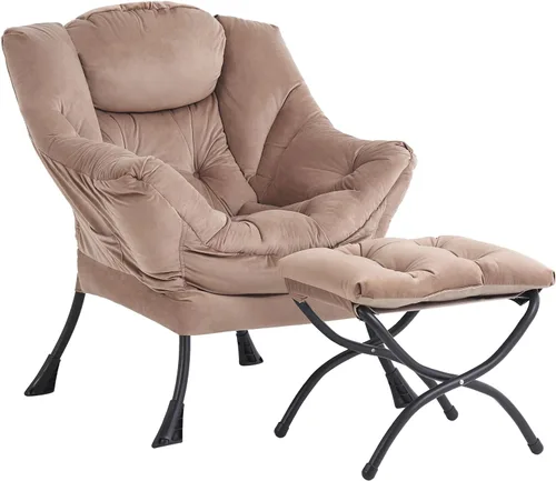 Vista 29 de Silla perezosa con otomana, silla de descanso moderna y grande con reposabrazos y bolsillo lateral, sillón tapizado de ocio con silla de lectura