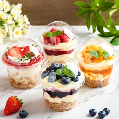 Vista 7 de TOFLEN Paquete de 50 Vasos de Postre de Plástico de 8 oz con Tapas de Cúpula, Vasos Desechables Transparentes para Yogur Parfait con Tapas, Vasos