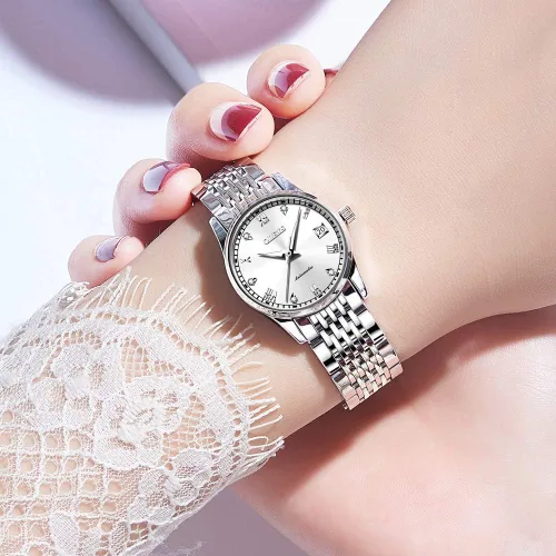 Vista 3 de OLEVS Relojes automáticos para mujer, de acero inoxidable, con diamantes mecánicos, luminosos, impermeables, para mujer