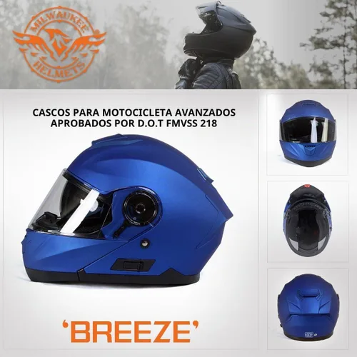 Vista 7 de Milwaukee Helmets MPH9818DOT Breeze - Casco modular de motocicleta avanzado azul con visera desplegable, talla XS