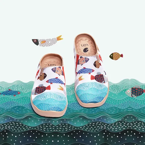 Vista 2 de Mocasines UIN para mujer, cómodos, modernos, pintados con diseños artísticos, para viajar, con punta ancha, estilo informal, Málaga