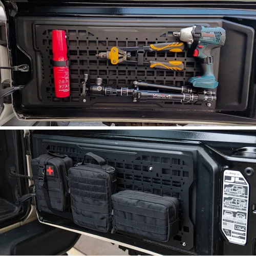 Vista 3 de Kit de organizador de carga para puertas traseras, panel Molle, placa de metal de almacenamiento interior con 3 bolsas de almacenamiento para Jeep