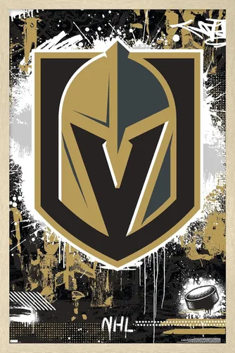 Vista 7 de Trends International NHL Vegas Golden Knights - Póster de pared con logotipo Maximalist 23 Versión enmarcada Barnwood
