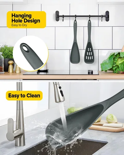 Vista 6 de BUNDLEPRO Cucharas de cocina de silicona para utensilios de cocina Gris