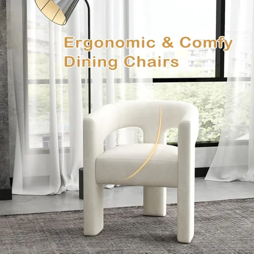 Vista 7 de Modernas sillas de comedor, silla de sherpa tapizada de terciopelo con respaldo, silla de tocador Boucle ensamblada cómoda para cocina, comedor