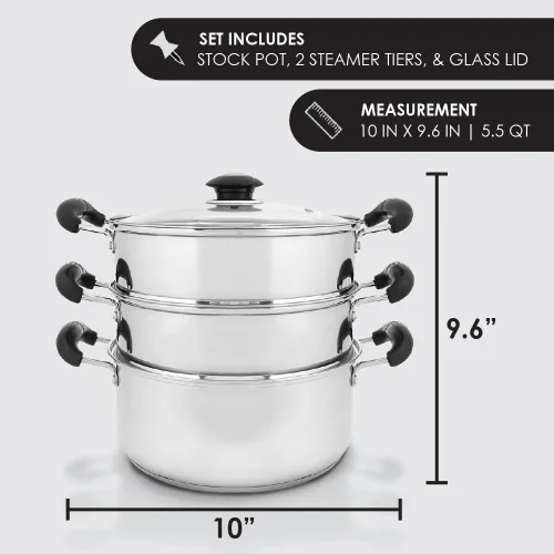 Vista 2 de CONCORD - Utensilios de cocina de acero inoxidable de 3 niveles, 9.4 in (compatible con inducción)