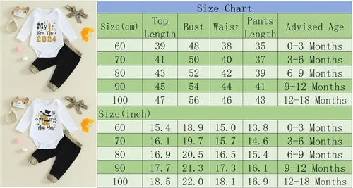 Vista 7 de Frietlebird New Years Baby Boy Girl Outfit Long Sleeve Letter Romper Pants with Headband New Years Eve Clothes Sets 3Pcs