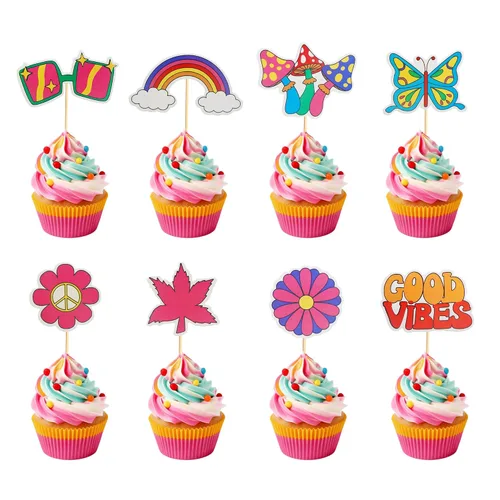 Vista 8 de Decoración de pastel de feliz cumpleaños, decoración de pastel de flores rosadas, suministros de fiesta de cumpleaños de crisantemo de verano