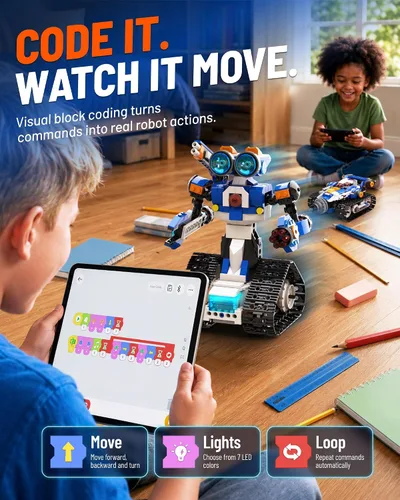 Vista 4 de Apitor STEM Robot Toy 6 en 1 Kit de construcción de robot para niños de 8 a 12 años, aplicación de control remoto, juguetes de codificación STEM