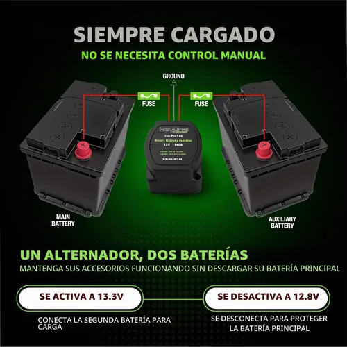Vista 5 de Kit de aislador de batería dual 12V - 140 Amp Relé sensible al voltaje (VSR) para configuración de batería dual - Interruptor de desconexión