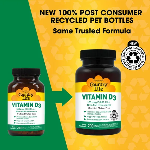 Vista 2 de Country Life Vitamina D3 5000 I.U., 200-Softgel