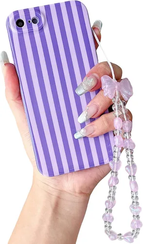 Vista 32 de Bonita funda a rayas para iPhone 6 Plus iPhone 6s Plus con cadena de cuentas, estética suave y delgada, funda protectora de poliuretano