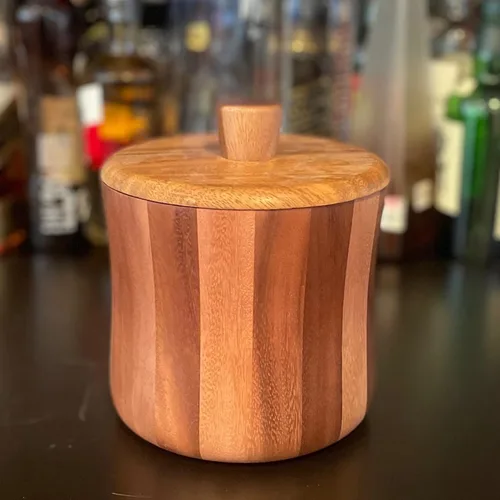 Vista 3 de Woodard & Charles - Cubo de hielo de madera de acacia, 2 cuartos de galón, 7" x 7 1/2" Acacia Wood Ice Bucket With Removable Liner; Keeps Ice