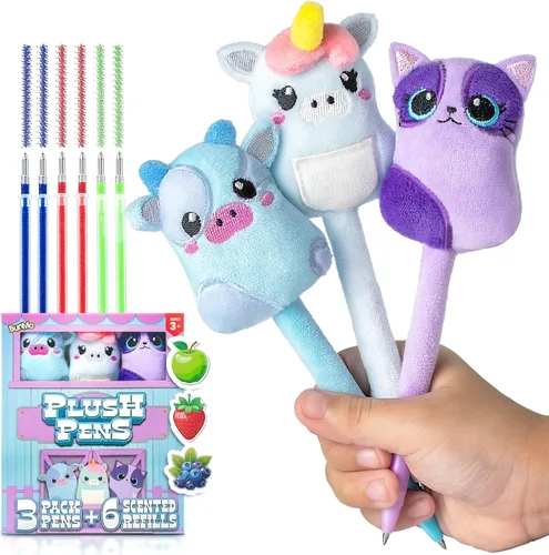 Vista 10 de BUNMO Lindos bolígrafos – Bolígrafos divertidos de felpa con agarre suave y 6 recambios de colores – Regalos para preadolescentes – Lápices