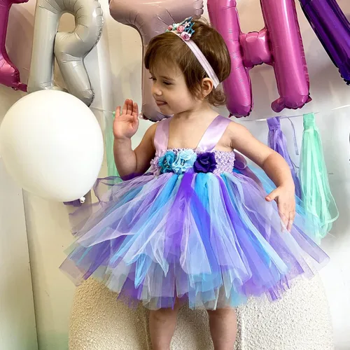 Vista 6 de Baby Girl CostumeToddler Girls Tulle Dress Pink Tutu Skirt Princess Birthday Sundress with Headband