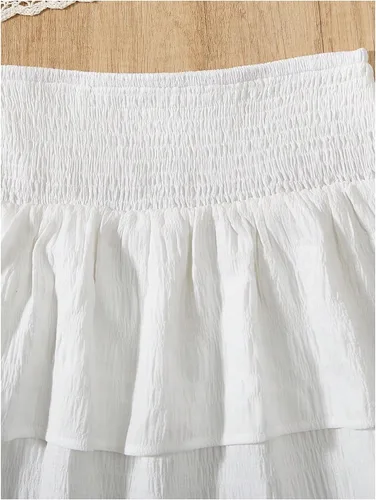 Vista 6 de RoseSeek Faldas de Capas Escalonadas Fruncidas Boho Smocked para Niña, Casuales, Lindas, de Cintura Alta, Plisadas, con Volantes, Fluidas, Elásticas