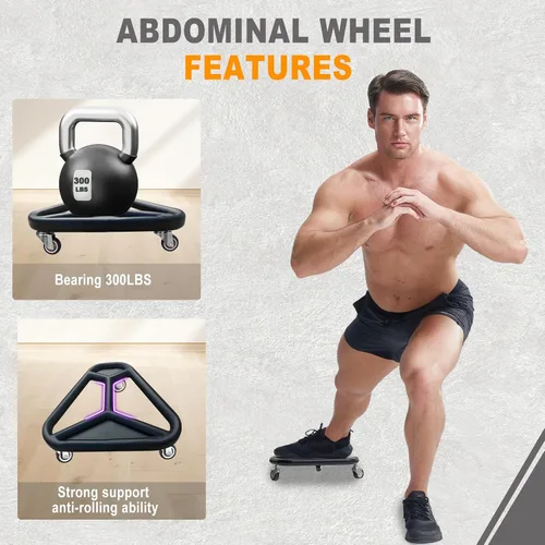 Vista 7 de HOTWAVE Rueda de rodillo de abdominales para entrenamiento de núcleo, equipo de ejercicio abdominal extra ancho para abdominales, brazos y espalda