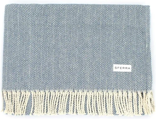 Vista 9 de Sferra Celine Herringbone, manta 100% algodón, color aguamarina