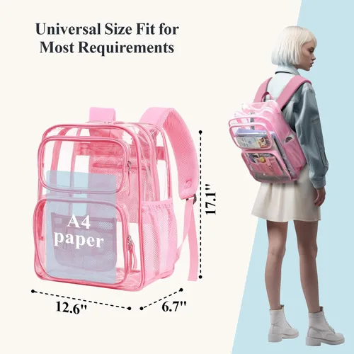 Vista 8 de PACKISM Mochila transparente para la escuela - Mochilas transparentes de PVC resistente de 17 pulgadas con múltiples bolsillos