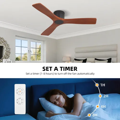 Vista 6 de WINGBO - Ventilador de techo de montaje empotrado de 48 pulgadas, con motor CC silencioso y reversible de 6 velocidades, 3 aspas de madera tallada