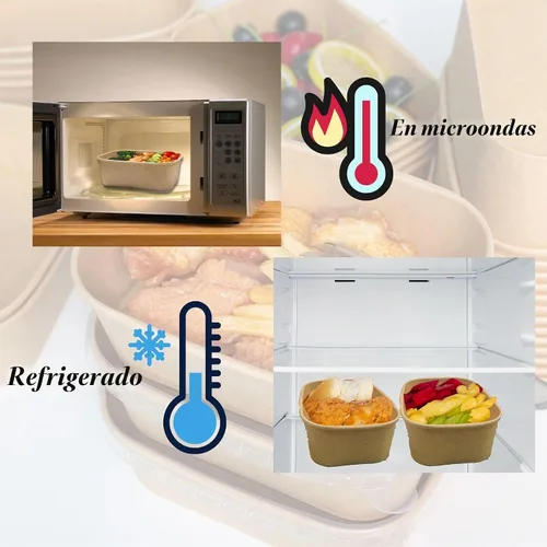 Vista 4 de Recipiente desechable de 17 onzas con tapas, 50 juegos de tazones de papel para acai compostables para fideos de sopa, aptos para microondas