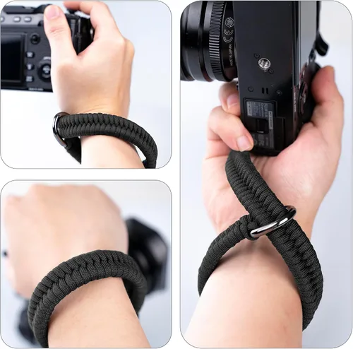 Vista 6 de AQAREA Correa de muñeca para cámara DSLR sin espejo, correa de mano de cámara de liberación rápida con conector más seguro (negro) con conector