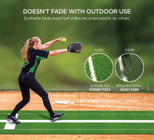 Vista 4 de Softball Pitching Mat with Rubber Pitching Mound for Pitchers Practice 10x3 Feet Turf Mat with Antislip Foam Backing for Softball and Fastpitch