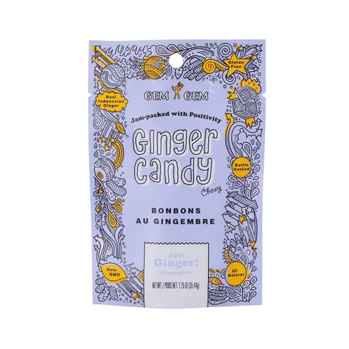 Vista 5 de Gem Gem Caramelos de jengibre masticables de sabor a limón, muestras de degustación de 1.25 oz