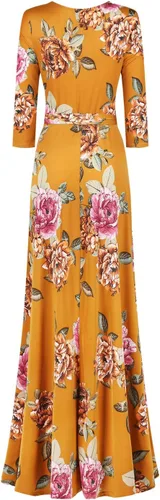Vista 3 de Vestido largo de fiesta súper elástico para mujer, estampado floral, manga 34, cuello en V