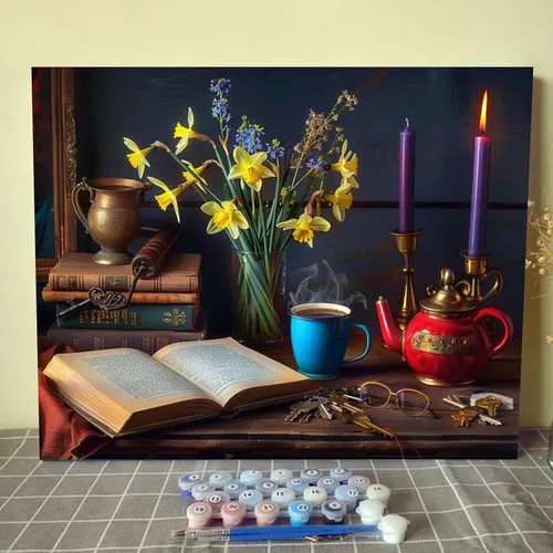 Vista 11 de Pintura por números para adultos principiantes, uva y vino, pintura al óleo sobre lienzo, 16 x 20 pulgadas, pigmento acrílico, acuarela, kits